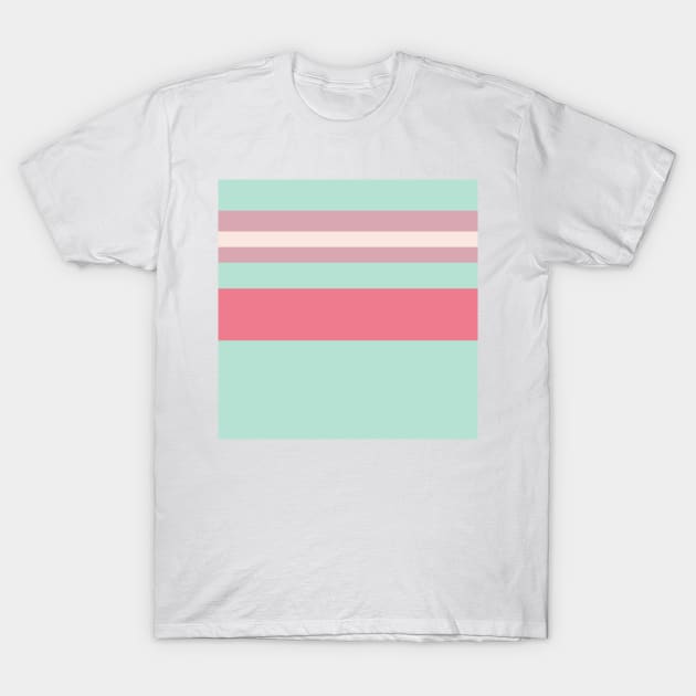 An outstanding medley of Pale Chestnut, Light Blue Grey, Very Light Pink and Carnation stripes. T-Shirt by Sociable Stripes